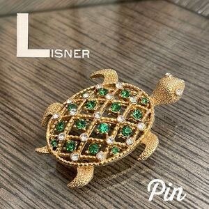Vintage Lisner Rhinestone Turtle Pin